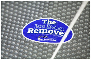 Closeup of The Ice Dam Remover sticker.