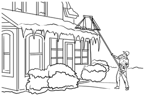 Illustration of a person placing The Ice Dam Remover on his roof.